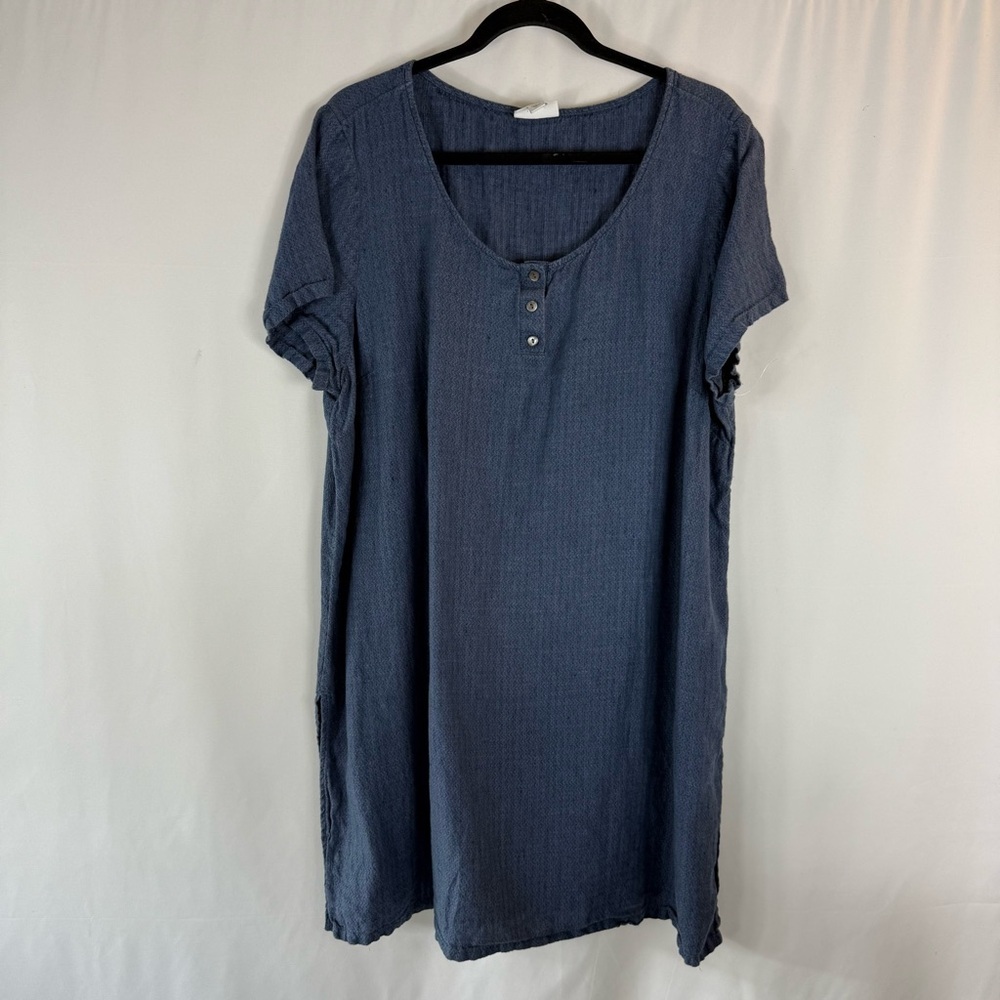 J. Jill Women's XL Pure Jill Linen Blue Top-tunic LagenLook Minimalist Artsy